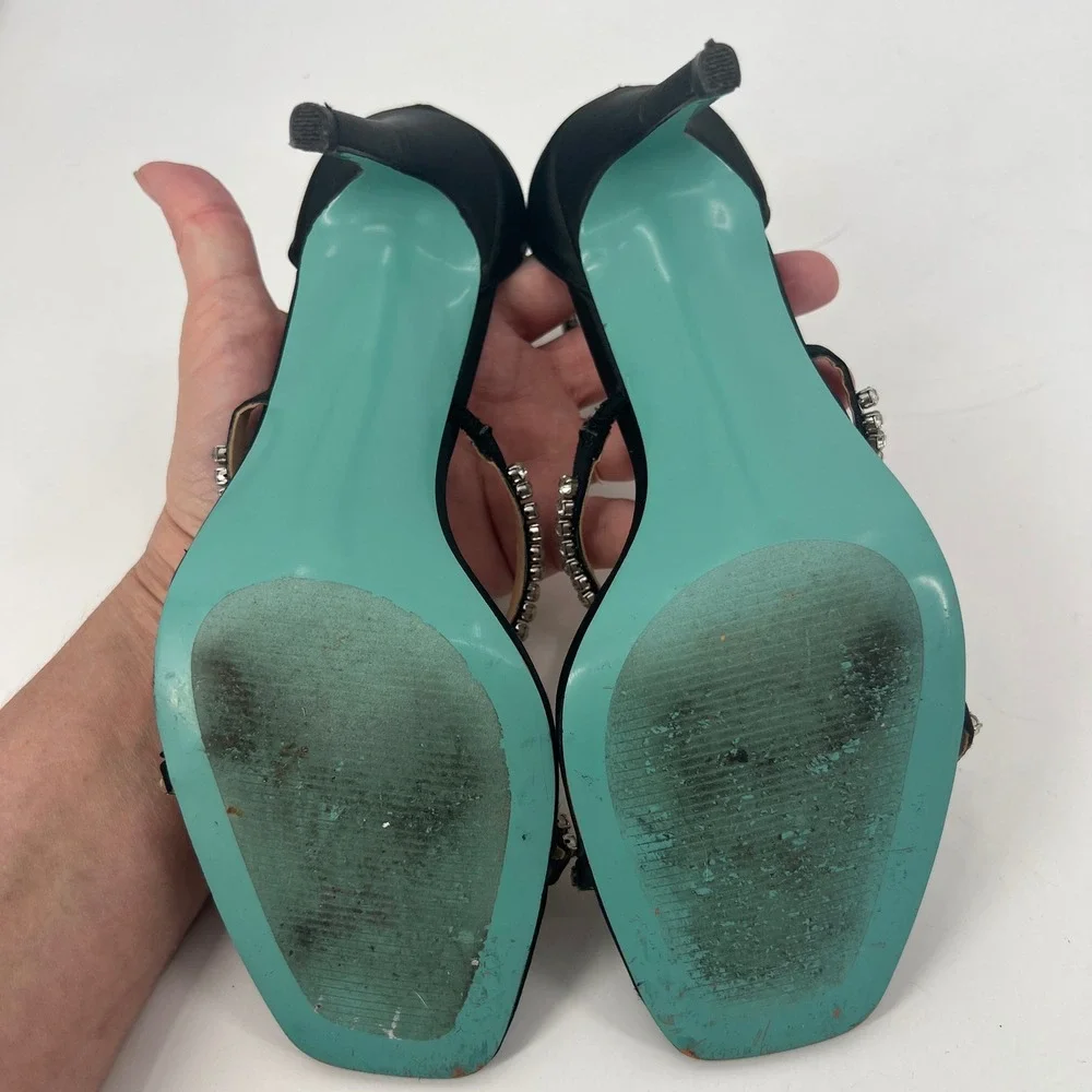 Blue Betsey Johnson Elisa Evening Sandals Black Rhinestone Sparkle Bling Wedding - Picture 7 of 9